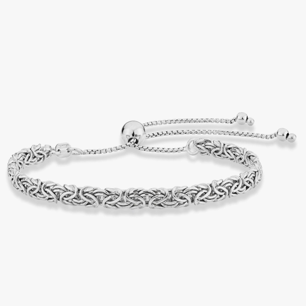 Italian 925 Sterling Silver 4mm Byzantine Adjustable Bolo Link Chain Bracelet